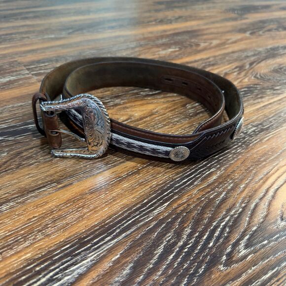 Tony Lama Western Genuine Leather Belt in Size 38 Mens Duke Silver Buckle